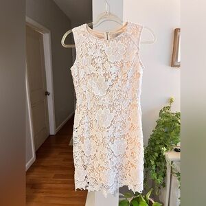 ANN TAYLOR LOFT White Lace Overlay Sleeveless Mini Dress